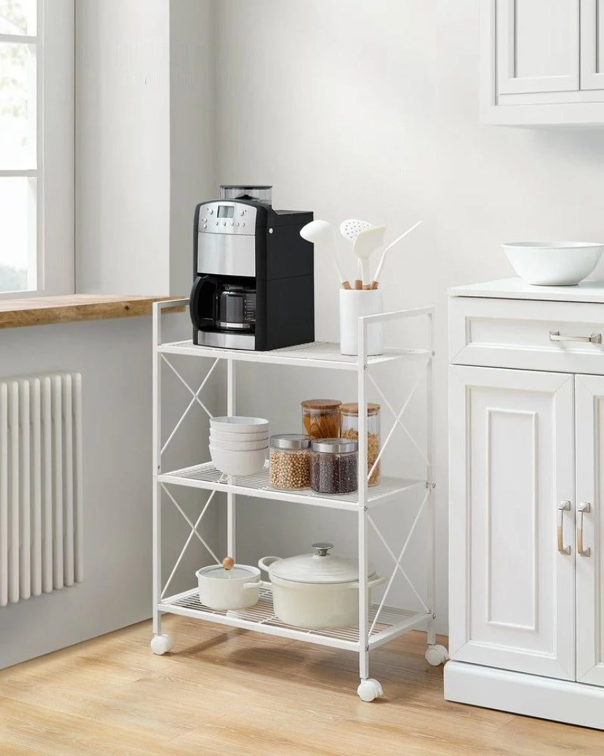 3 Tier Metal Storage Rack With Wheels And Mesh Shelves – product view 18 | Ridgefield Furniture