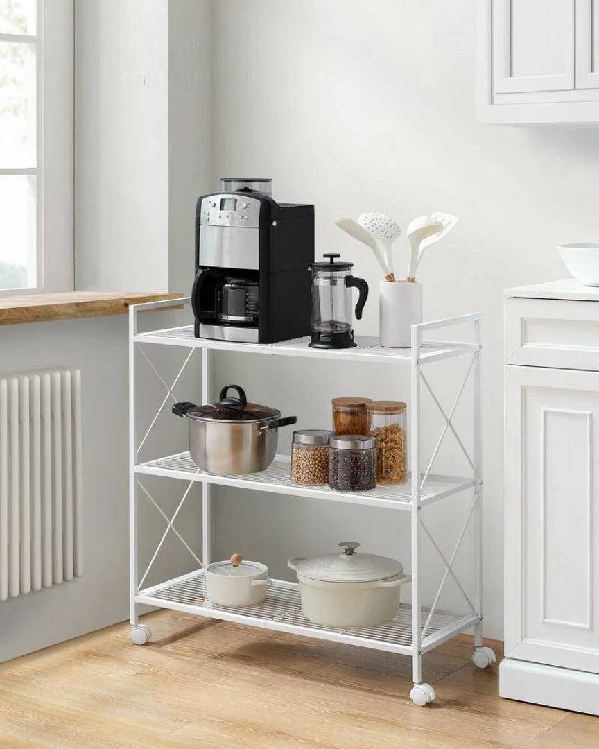 3 Tier Metal Storage Rack With Wheels And Mesh Shelves – product view 19 | Ridgefield Furniture