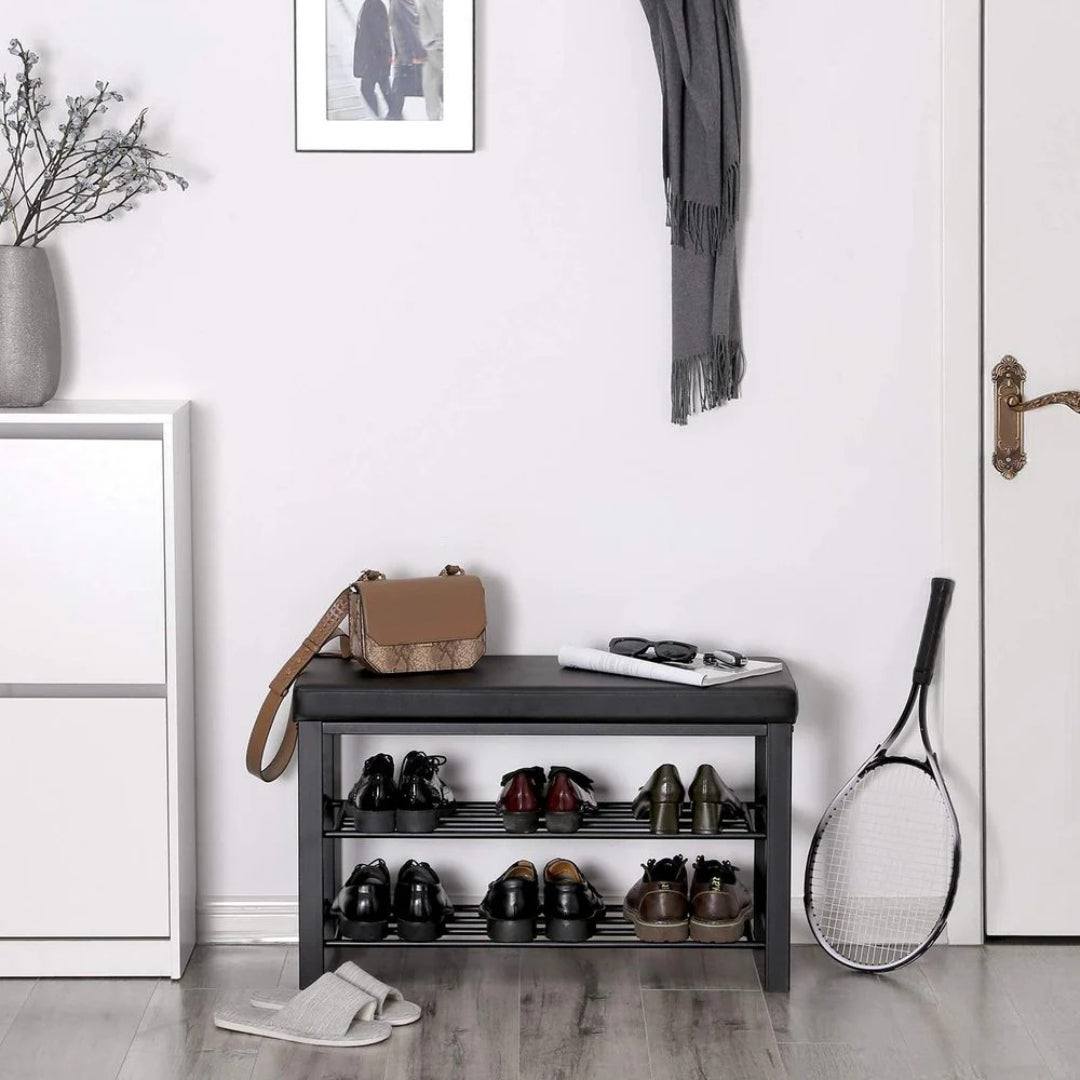 3 Tier Shoe Bench With Cushion & Storage Shelves Entryway Unit – product view 4 | Ridgefield Furniture
