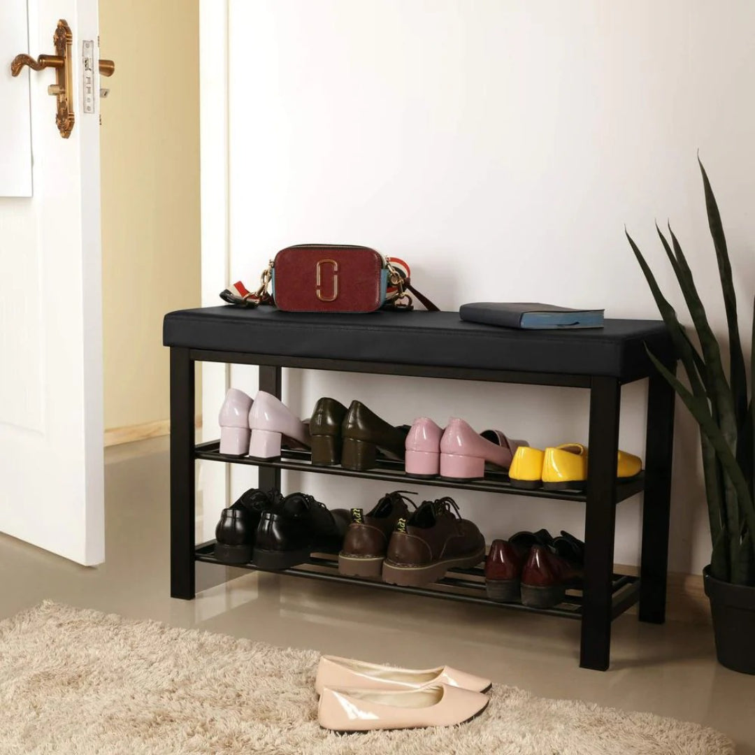3 Tier Shoe Bench With Cushion & Storage Shelves Entryway Unit – product view 5 | Ridgefield Furniture