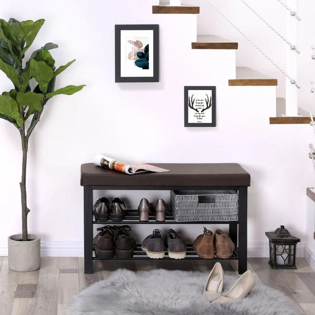 3 Tier Shoe Bench With Cushion & Storage Shelves Entryway Unit – product view 10 | Ridgefield Furniture