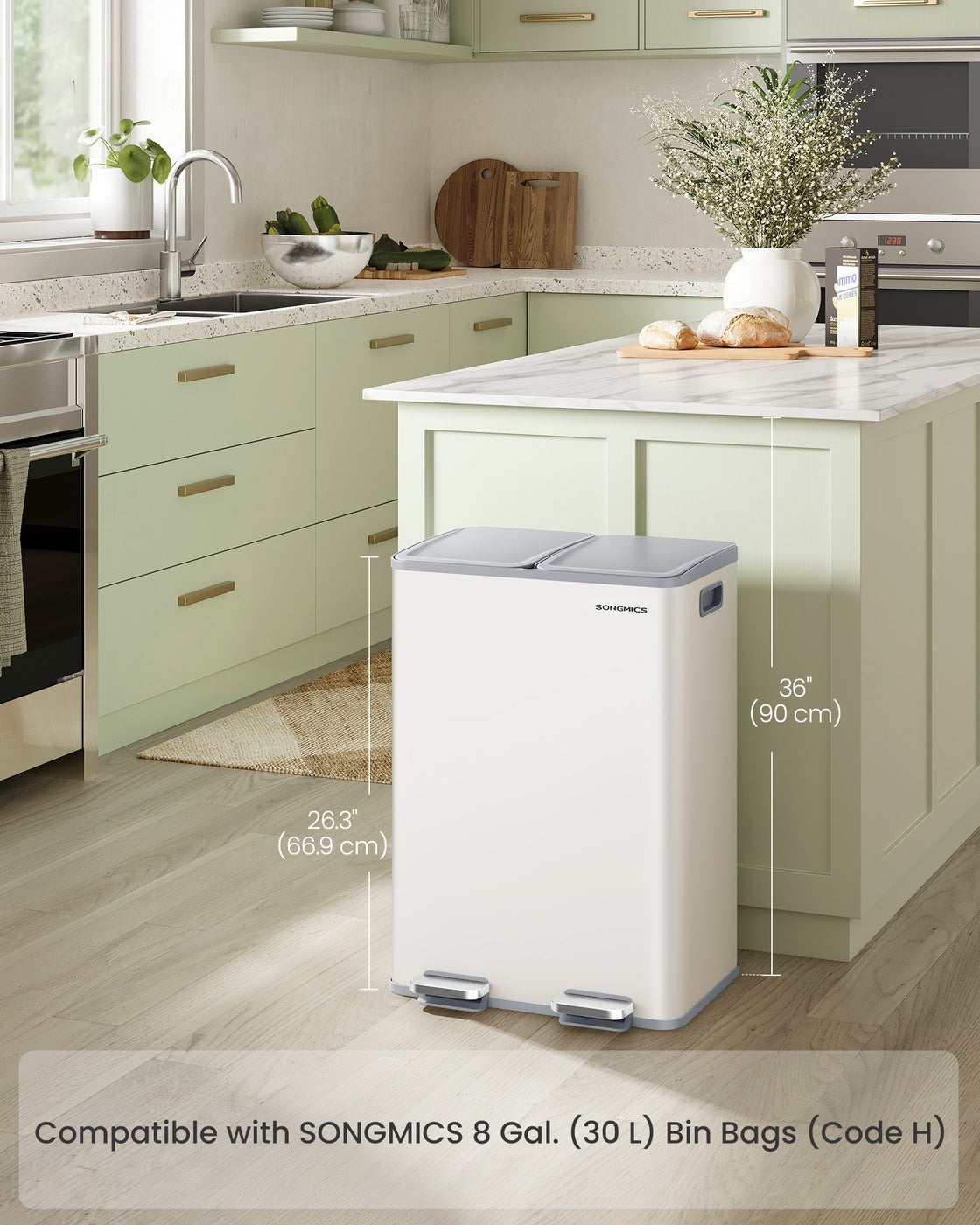 30L X 2 Trash Bin, Dual Pedal, Soft-Close, Stainless Steel, 15 Liners - product photo 02
