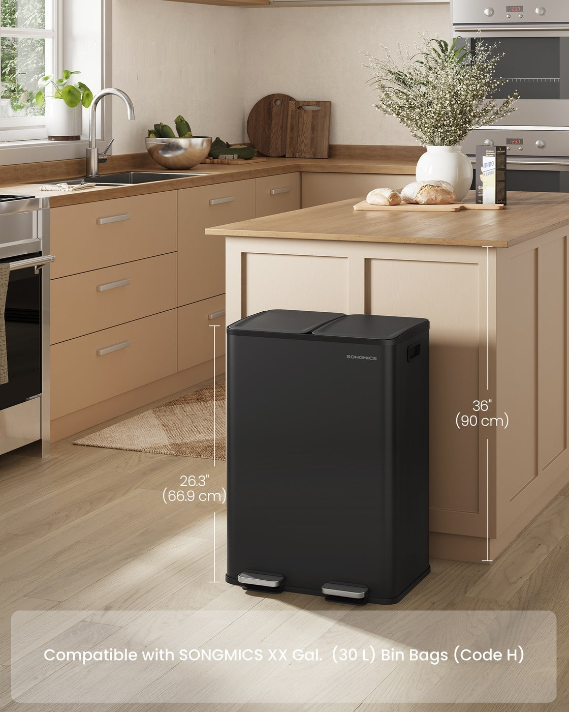 30L X 2 Trash Bin, Dual Pedal, Soft-Close, Stainless Steel, 15 Liners - product photo 09