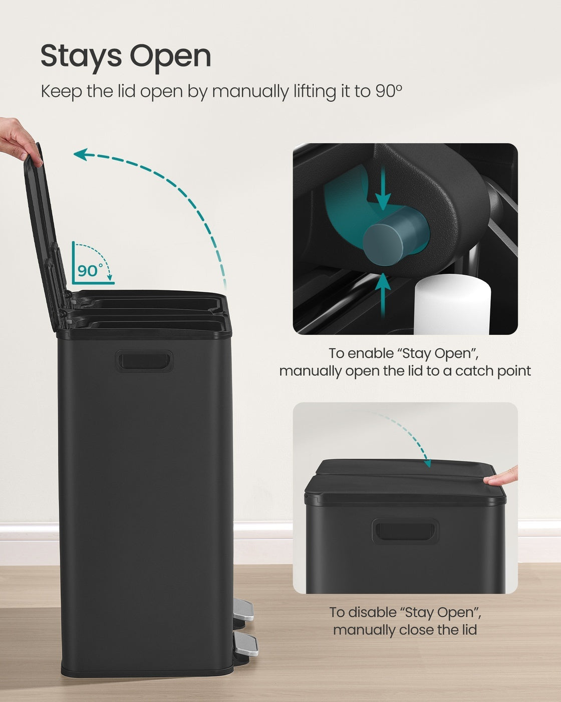 30L X 2 Trash Bin, Dual Pedal, Soft-Close, Stainless Steel, 15 Liners - product photo 12
