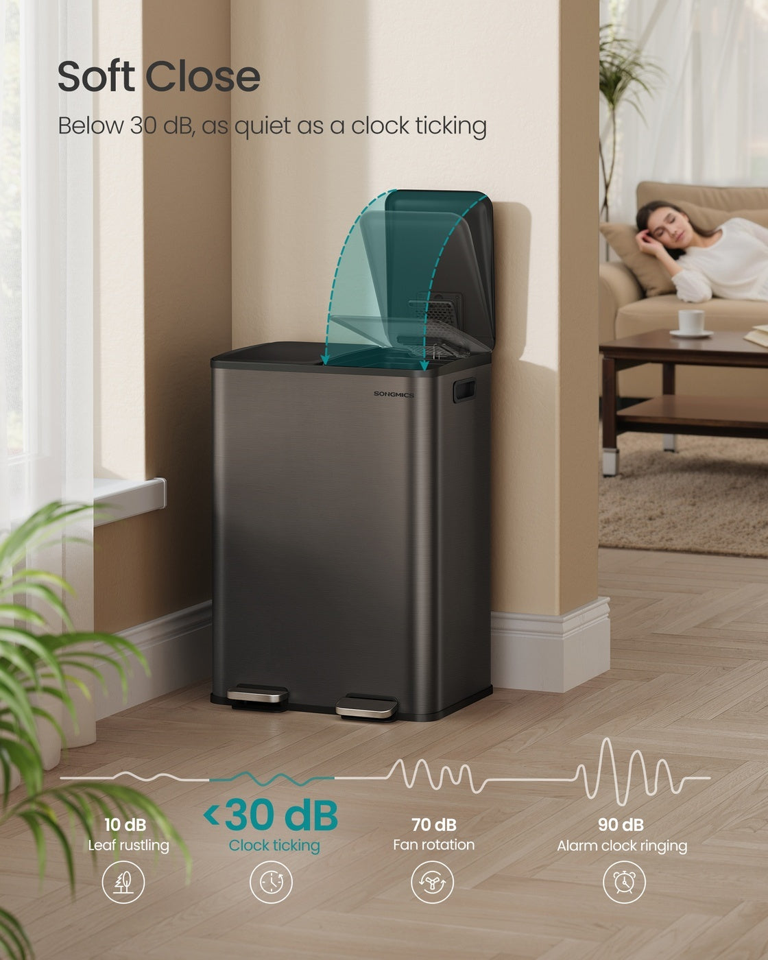 30L X 2 Trash Bin, Dual Pedal, Soft-Close, Stainless Steel, 15 Liners - product photo 18