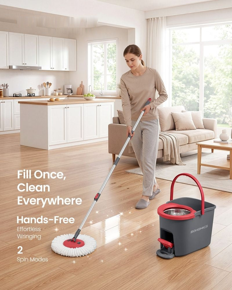 360° Spin Mop & Bucket Set With Foot Pedal Wringer And Reusable Microfiber Pads - product photo 02