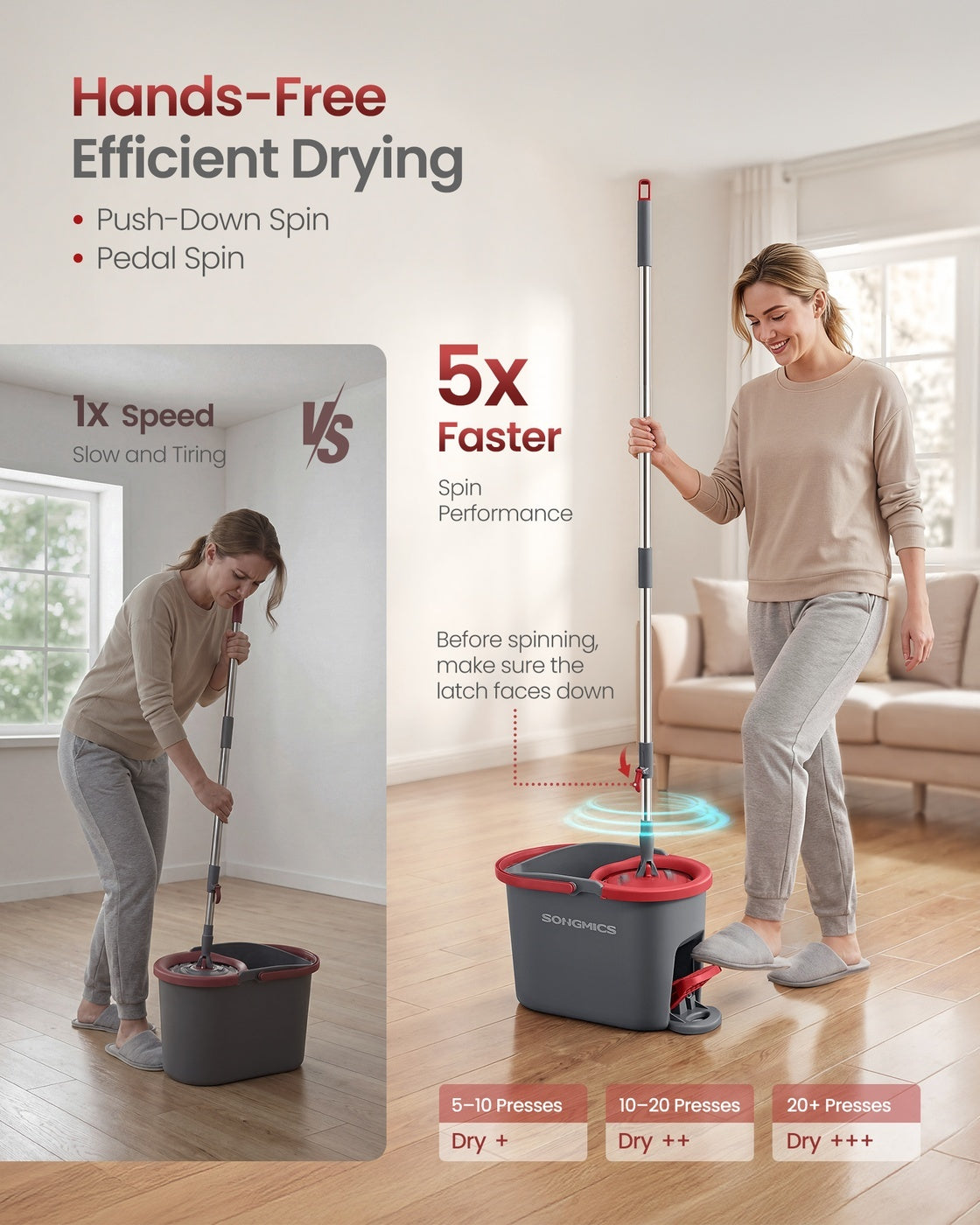 360° Spin Mop & Bucket Set With Foot Pedal Wringer And Reusable Microfiber Pads - product photo 03