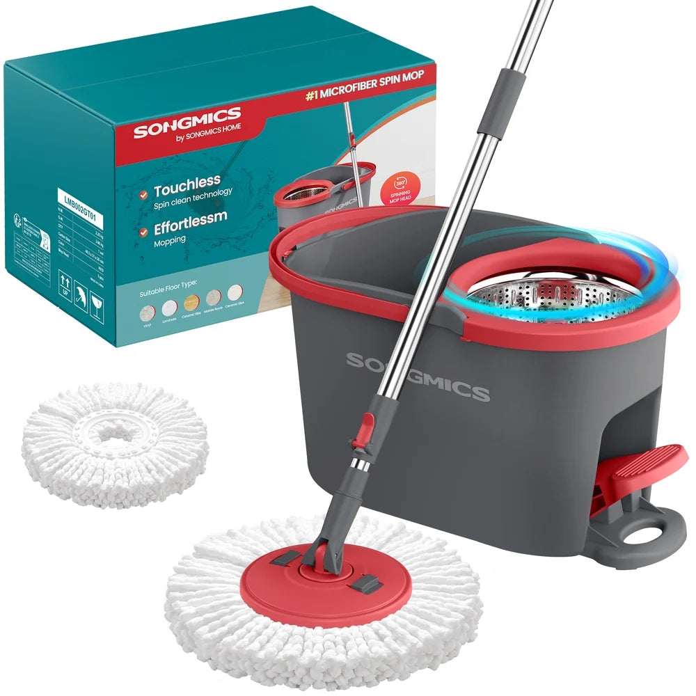 360° Spin Mop & Bucket Set With Foot Pedal Wringer And Reusable Microfiber Pads - ULMB002GT01