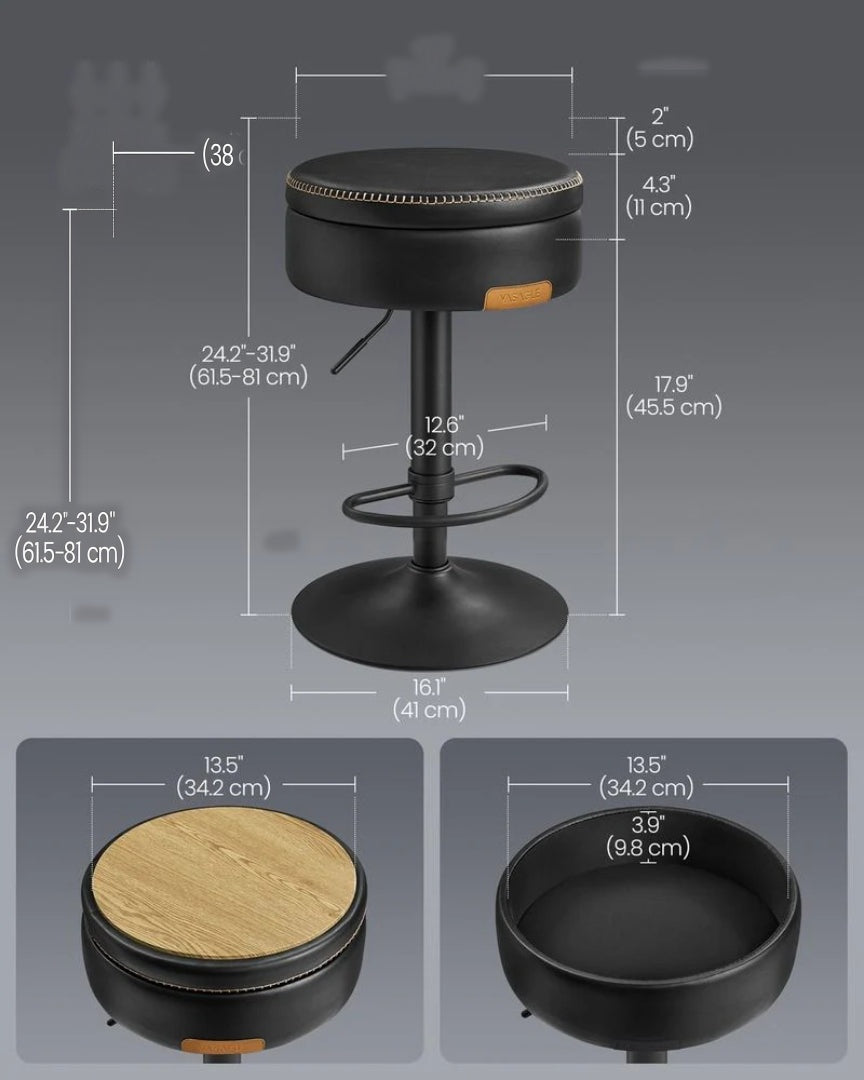 360° Swivel Bar Stool with Adjustable Height and Storage Compartment – product view 7 | Ridgefield Furniture