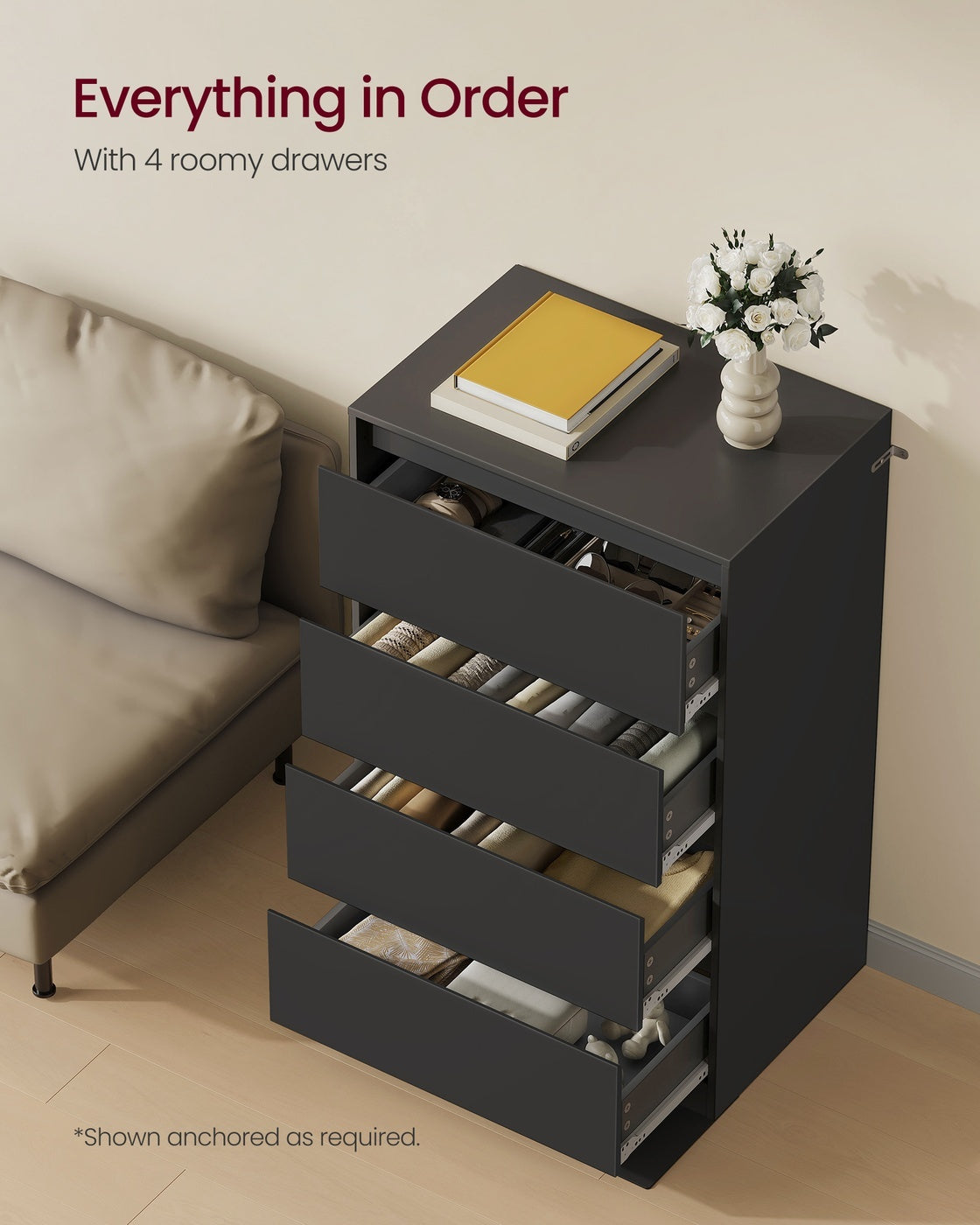 4 Drawer Dresser For Bedroom, Chest Of Drawers Storage Tower Unit - product photo 12