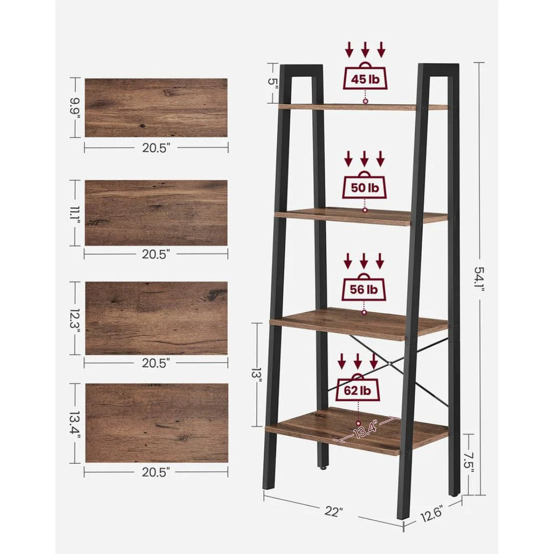 4 Tier Ladder Shelf With Steel Frame – product view 20 | Ridgefield Furniture