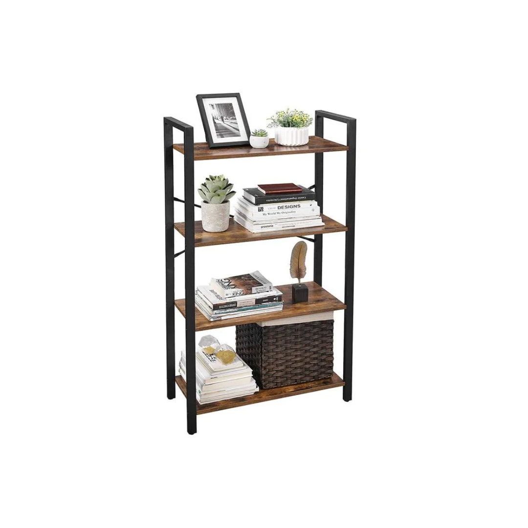 4 Tier Bookshelf With Steel Frame Industrial Storage Shelf – product view 4 | Ridgefield Furniture