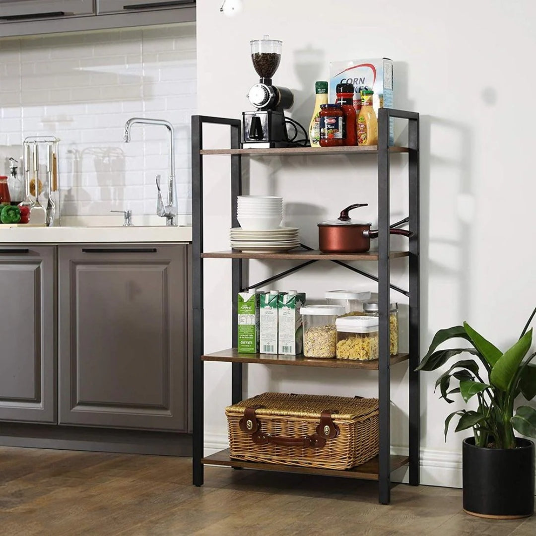 4 Tier Bookshelf With Steel Frame Industrial Storage Shelf – product view 5 | Ridgefield Furniture