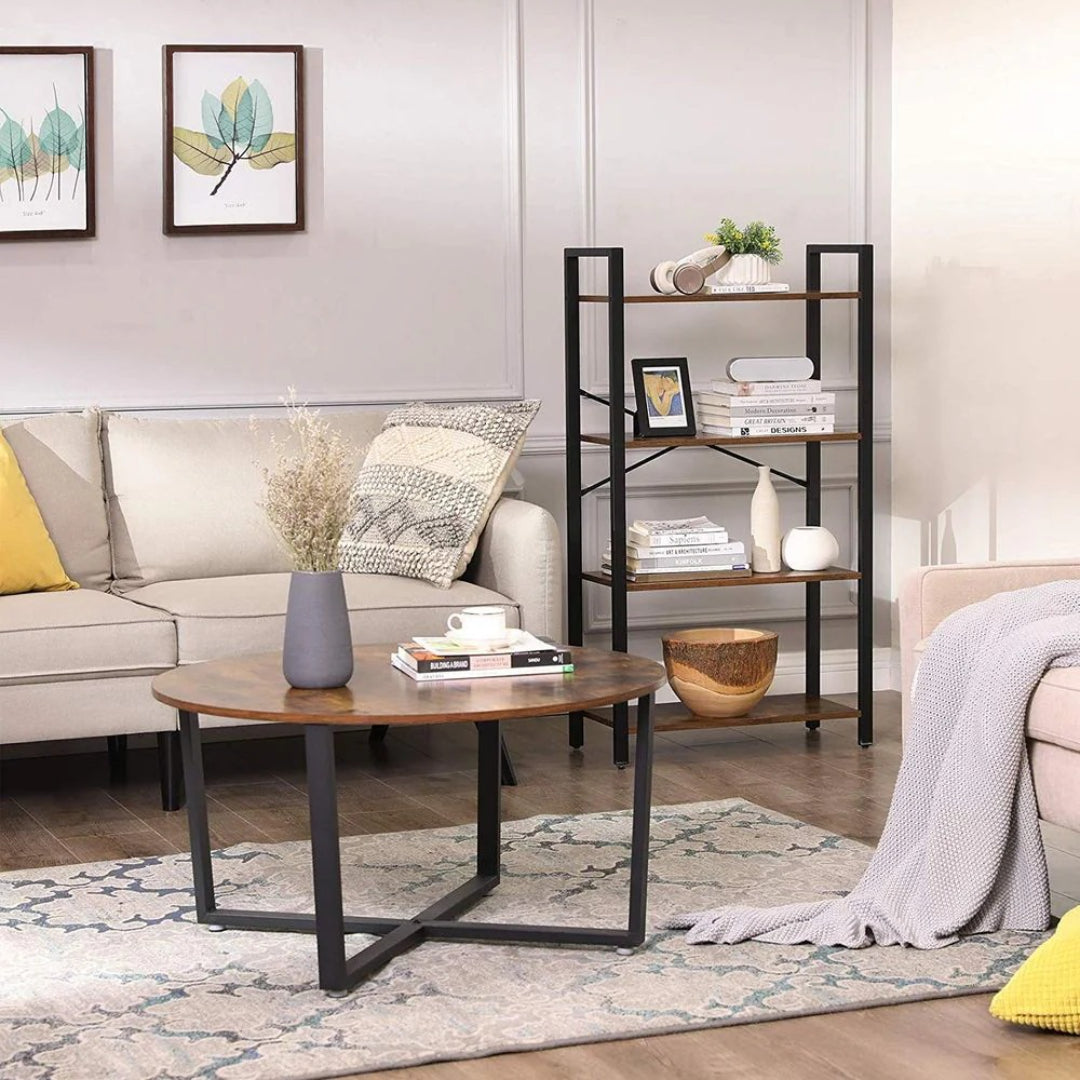 4 Tier Bookshelf With Steel Frame Industrial Storage Shelf – product view 6 | Ridgefield Furniture