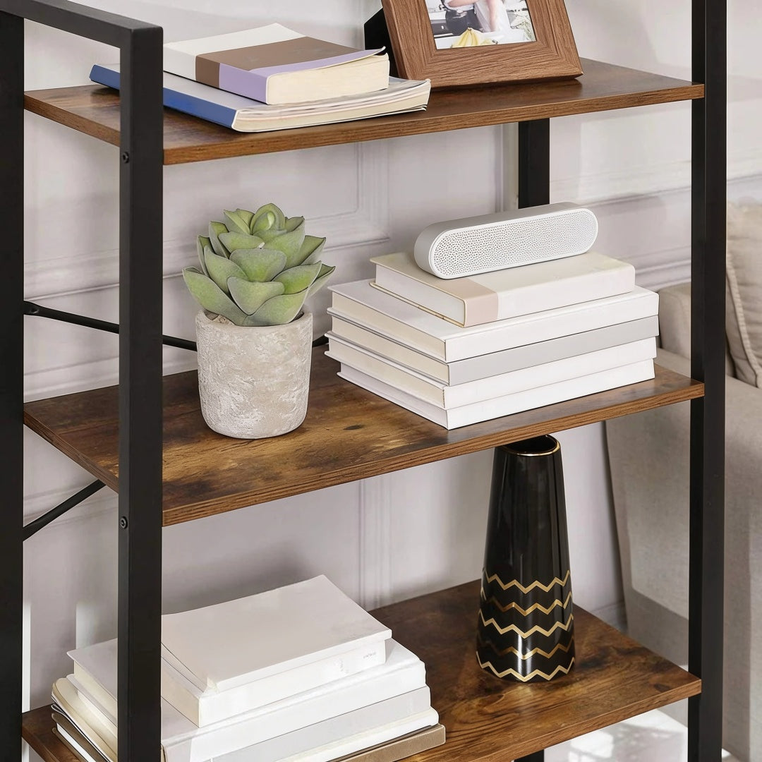 4 Tier Bookshelf With Steel Frame Industrial Storage Shelf – product view 8 | Ridgefield Furniture