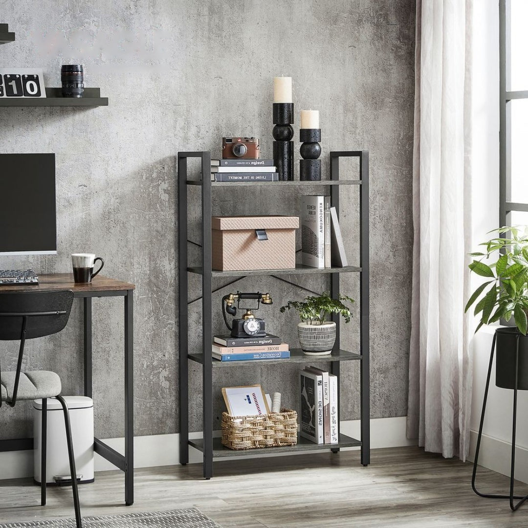 4 Tier Bookshelf With Steel Frame Industrial Storage Shelf – product view 16 | Ridgefield Furniture