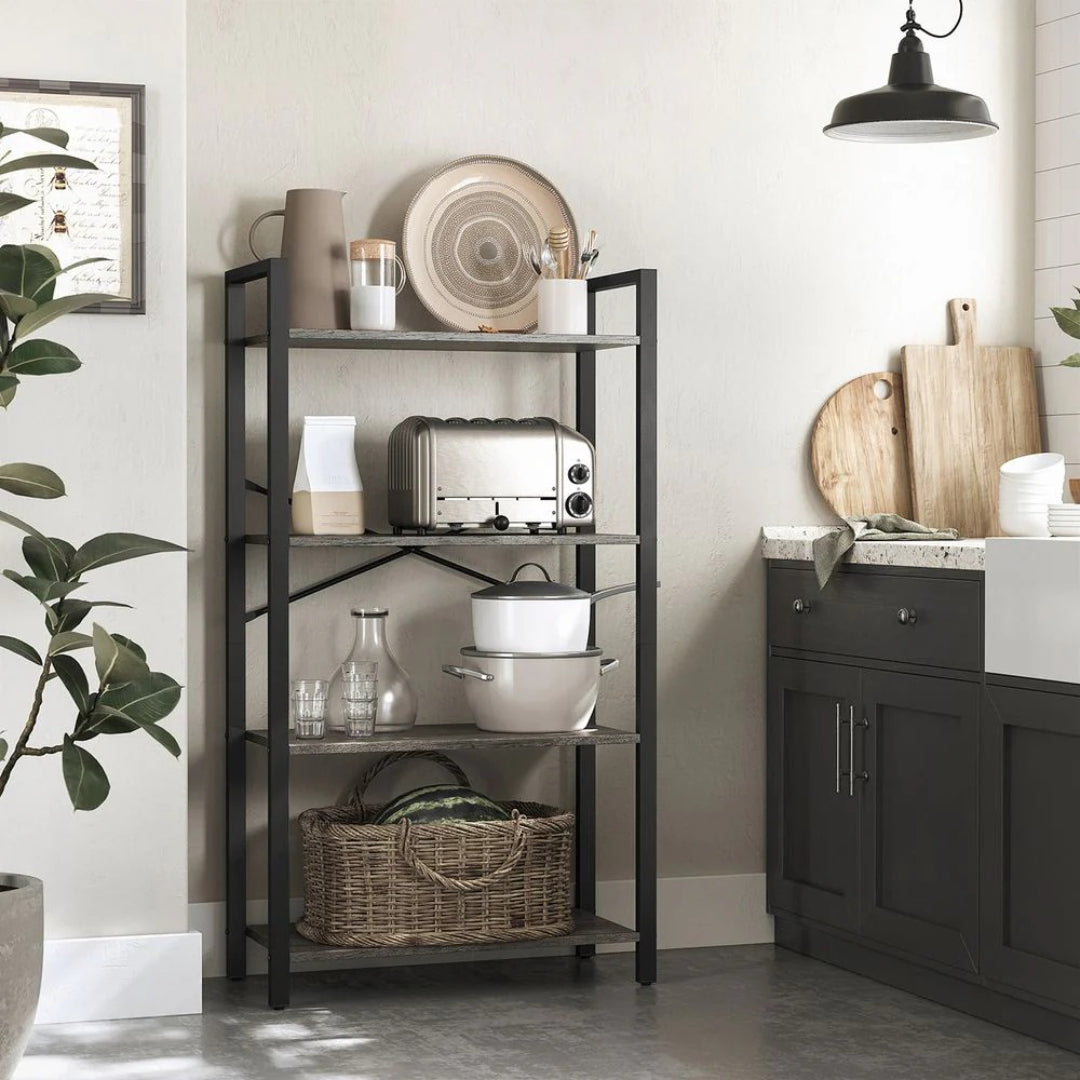 4 Tier Bookshelf With Steel Frame Industrial Storage Shelf – product view 18 | Ridgefield Furniture