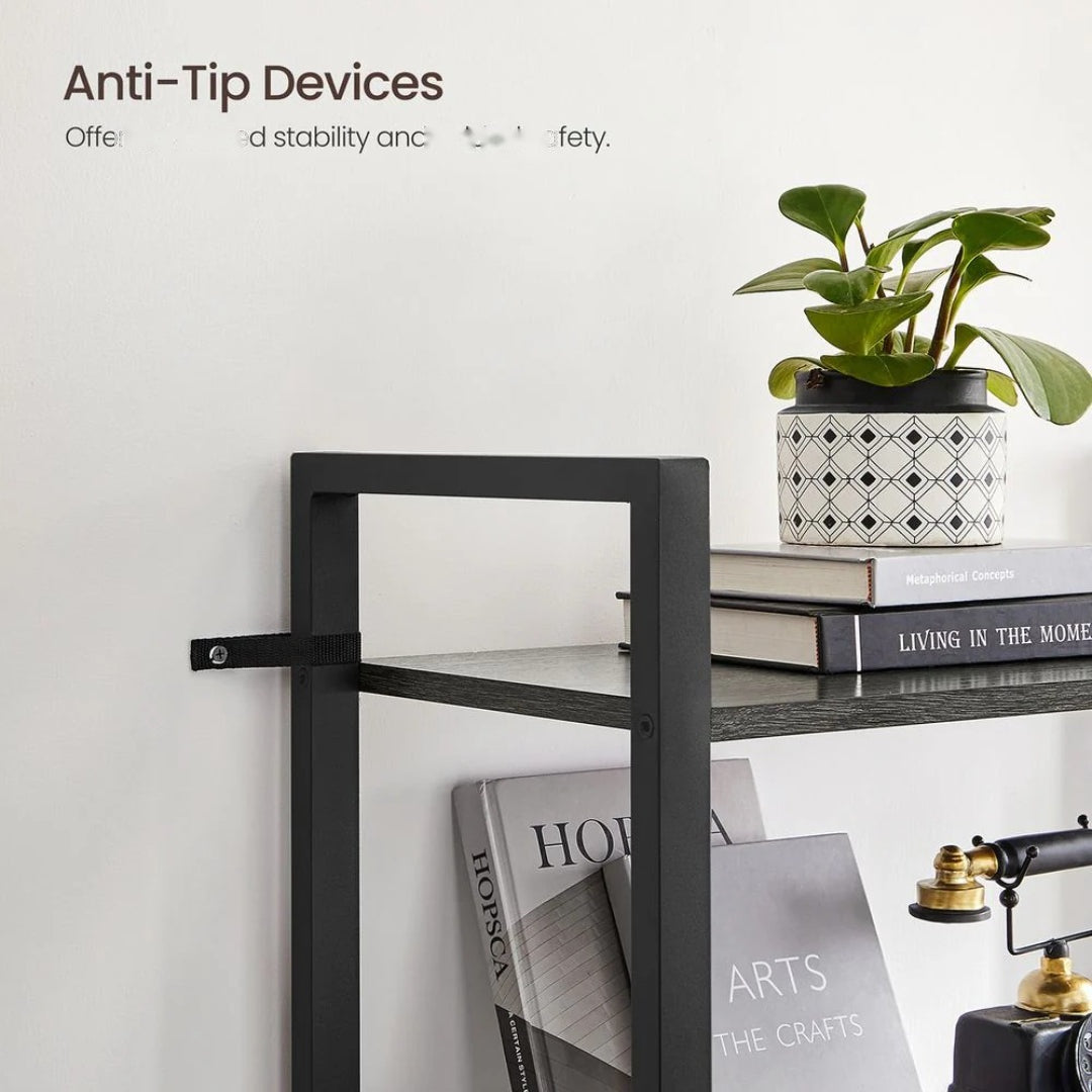 4 Tier Bookshelf With Steel Frame Industrial Storage Shelf – product view 22 | Ridgefield Furniture
