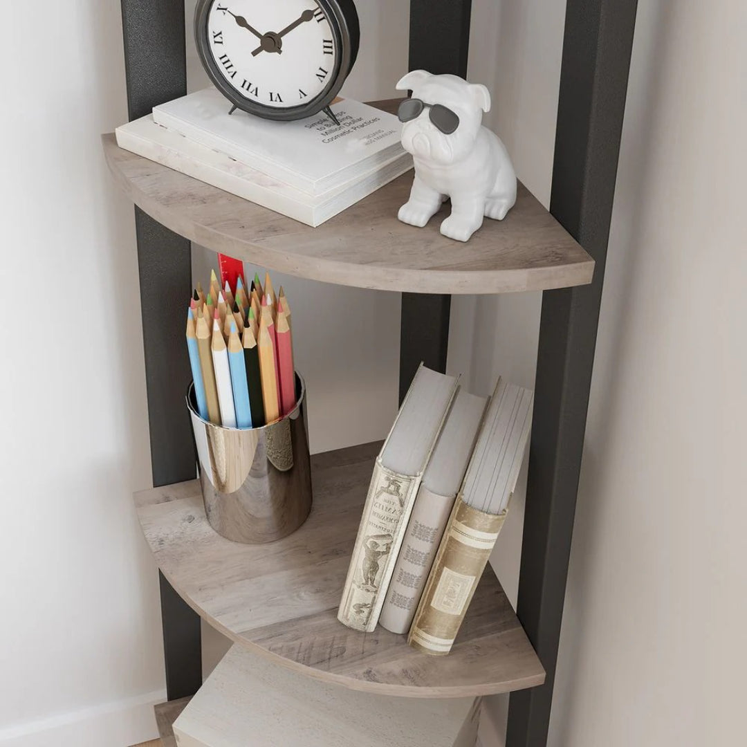 4 Tier Corner Bookshelf Industrial Storage Display Shelf – product view 7 | Ridgefield Furniture