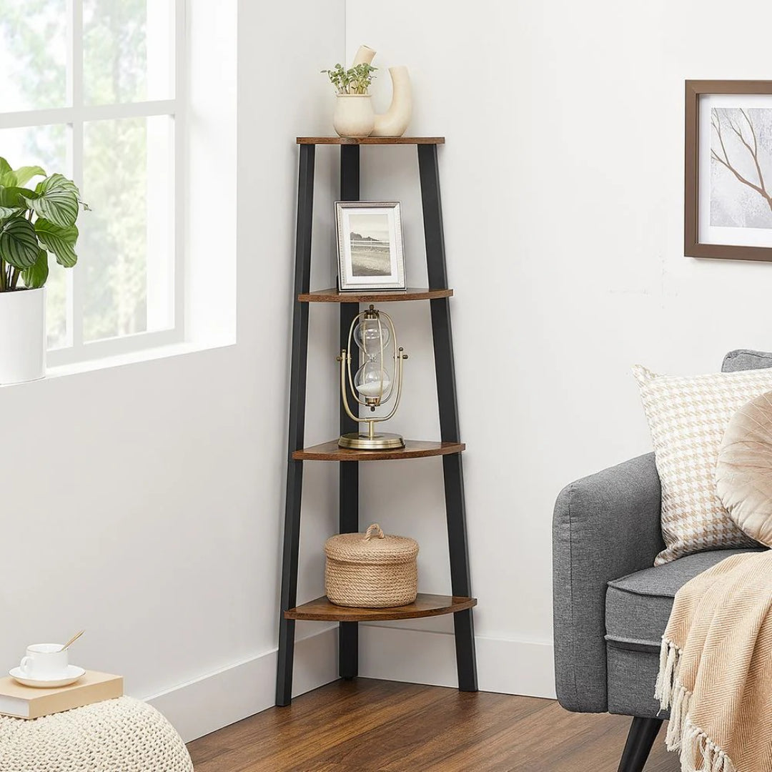 4 Tier Corner Bookshelf Industrial Storage Display Shelf – product view 11 | Ridgefield Furniture