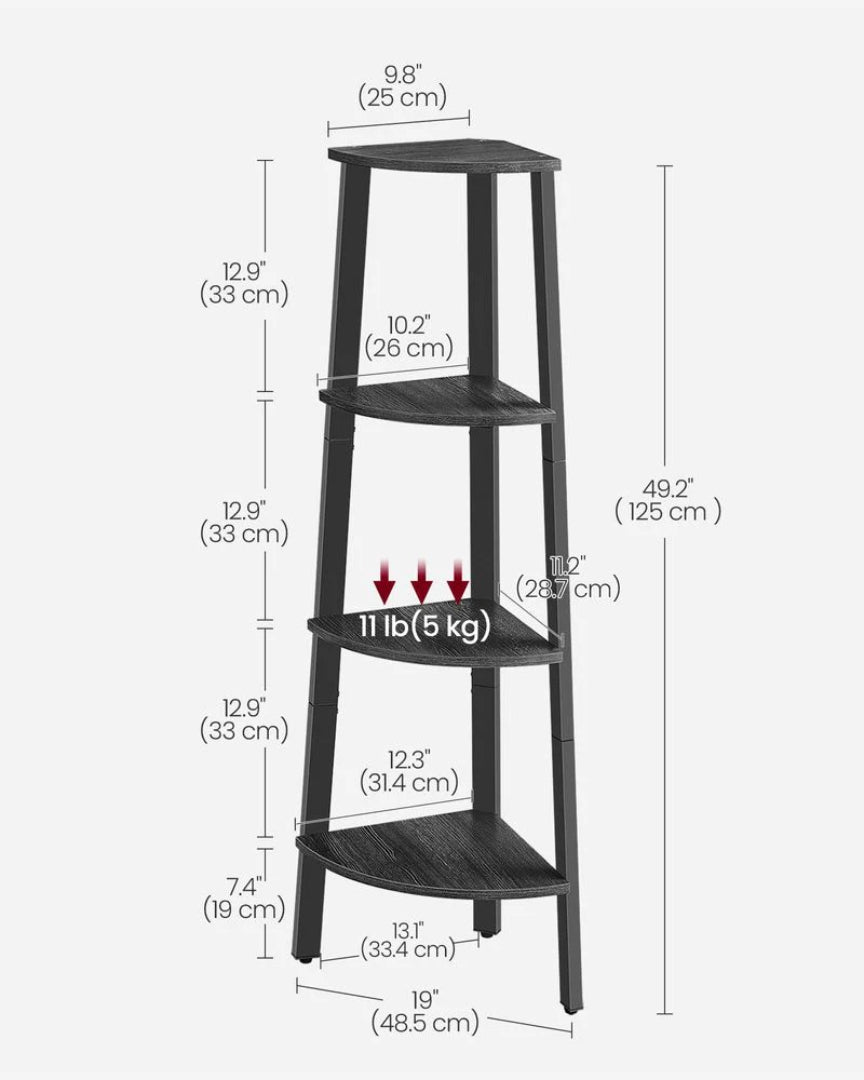 4 Tier Corner Bookshelf Industrial Storage Display Shelf – product view 21 | Ridgefield Furniture