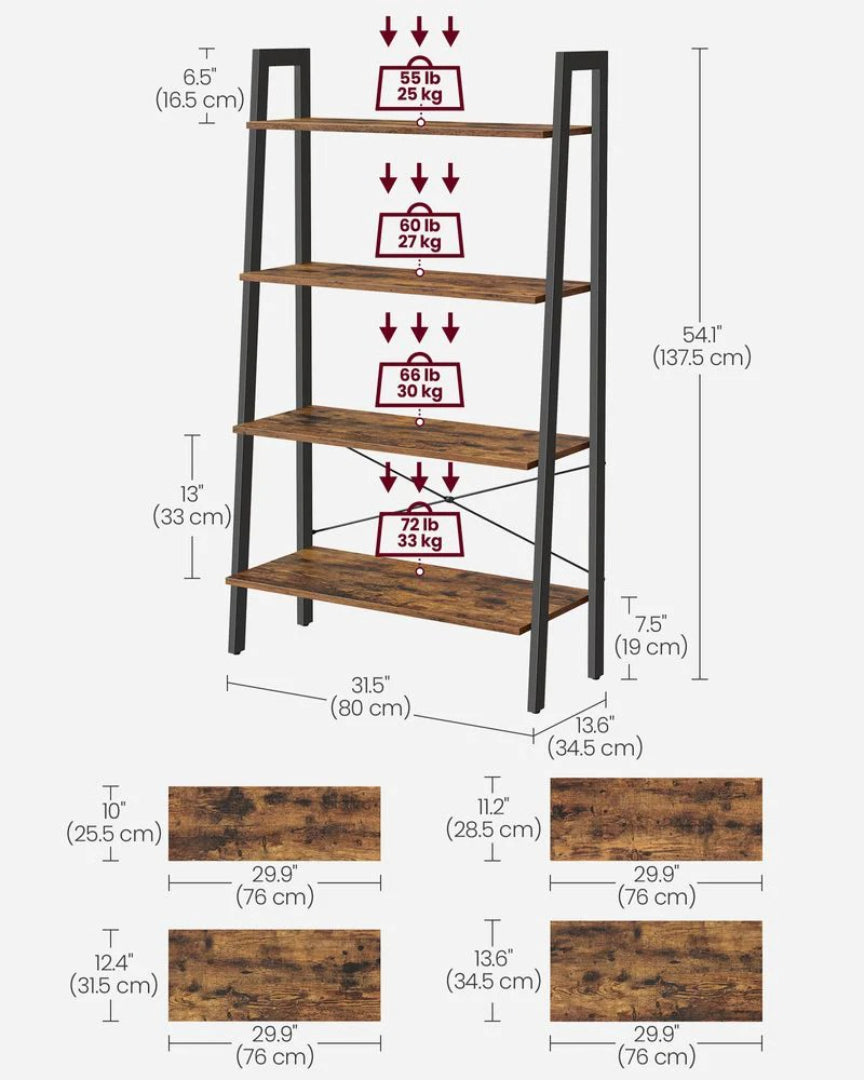 4 Tier Ladder Shelf With Steel Frame Storage Rack – product view 8 | Ridgefield Furniture