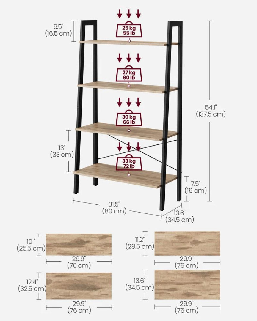 4 Tier Ladder Shelf With Steel Frame Storage Rack – product view 14 | Ridgefield Furniture