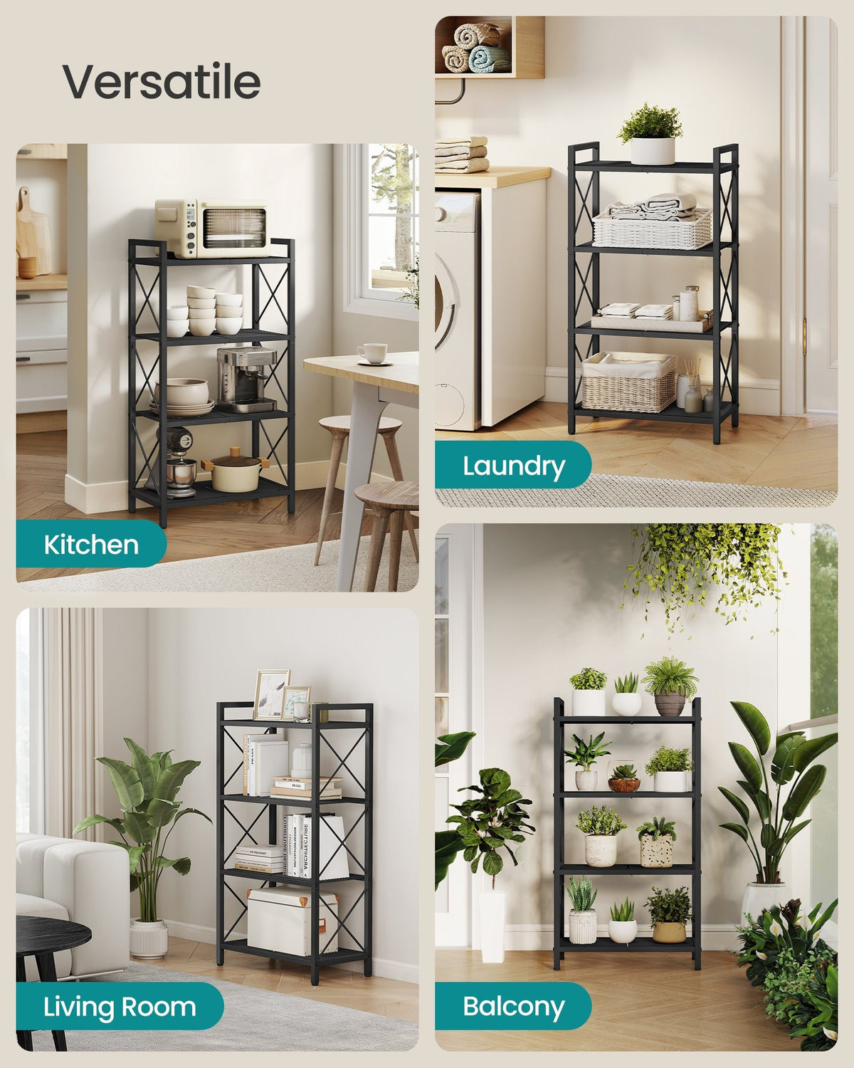 4 Tier Metal Storage Shelf With X Side Frames, 23.6 Inch Wide Rack - product photo 31