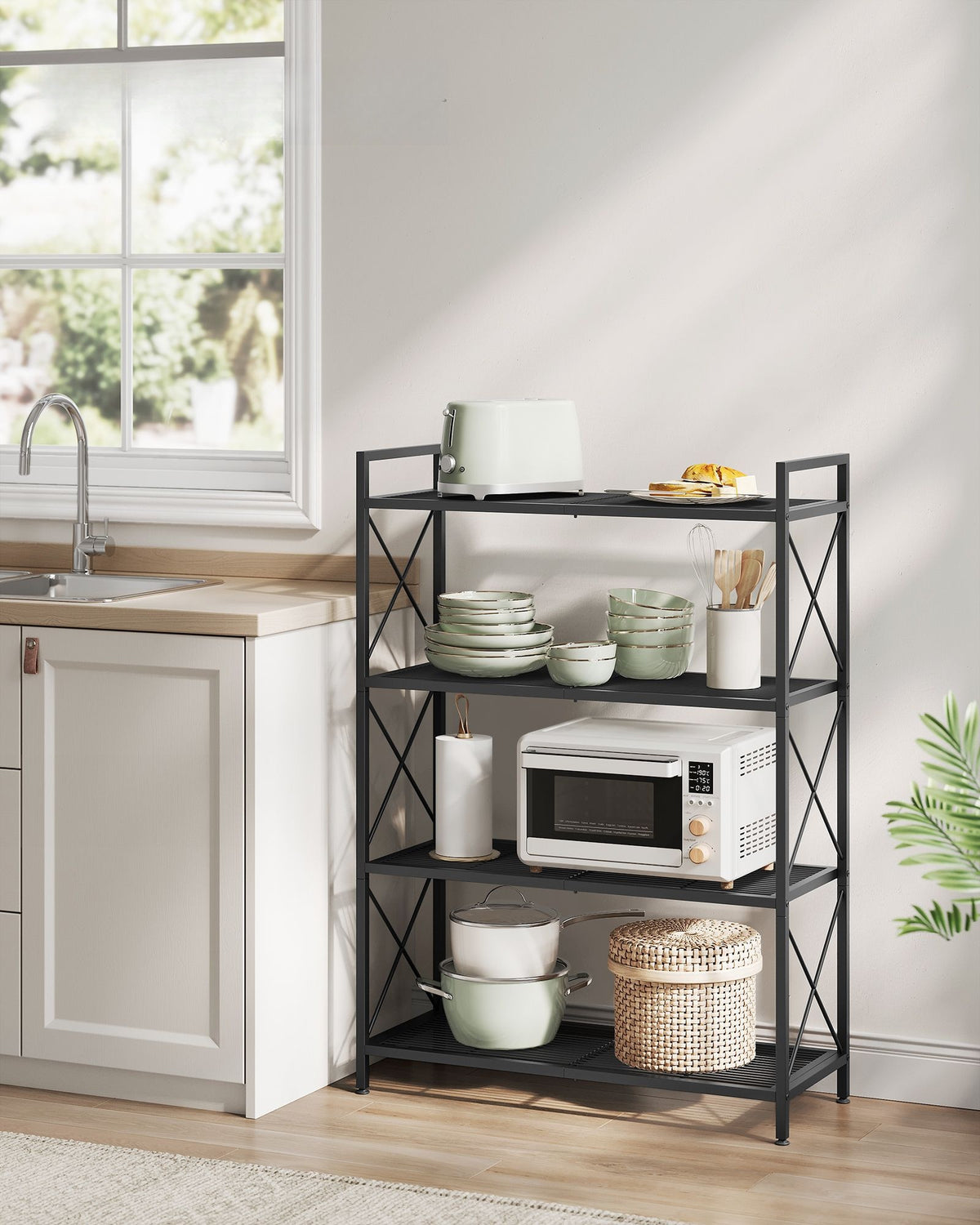 4 Tier Metal Storage Shelf With X Side Frames, 23.6 Inch Wide Rack - product photo 42