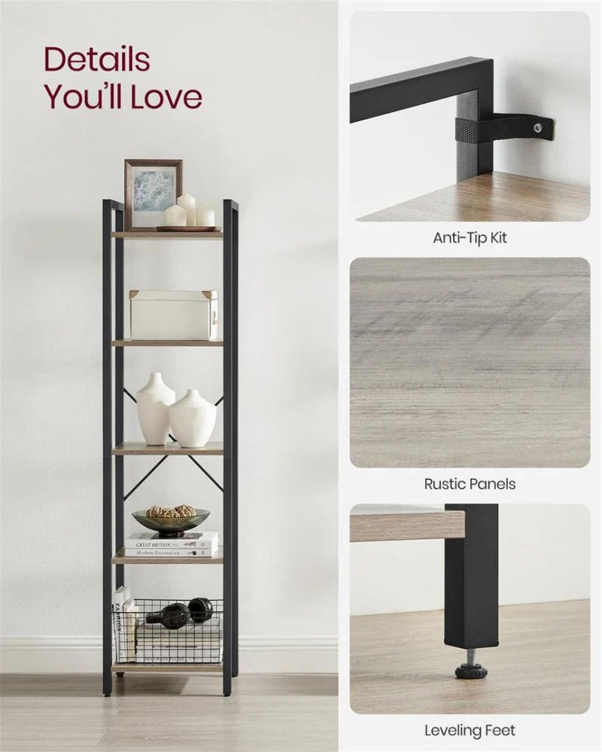 5 Shelf Storage Shelving Unit With Steel Frame Bookcase – product view 11 | Ridgefield Furniture
