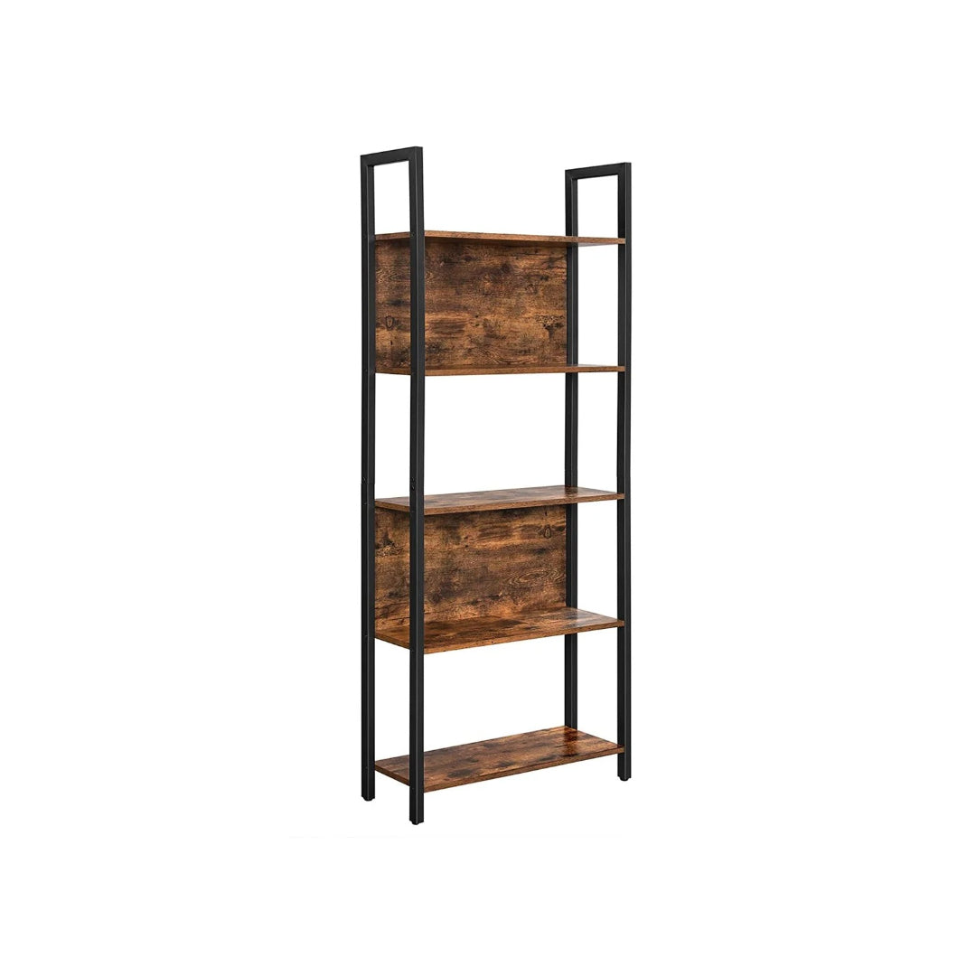 5 Tier Bookshelf With Steel Frame Industrial Bookcase – product view 2 | Ridgefield Furniture