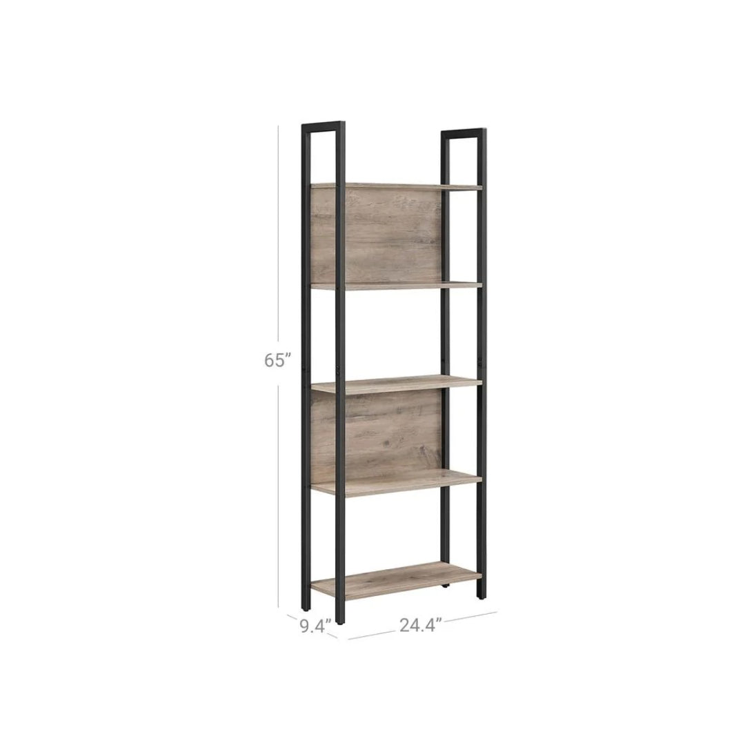 5 Tier Bookshelf With Steel Frame Industrial Bookcase – product view 7 | Ridgefield Furniture