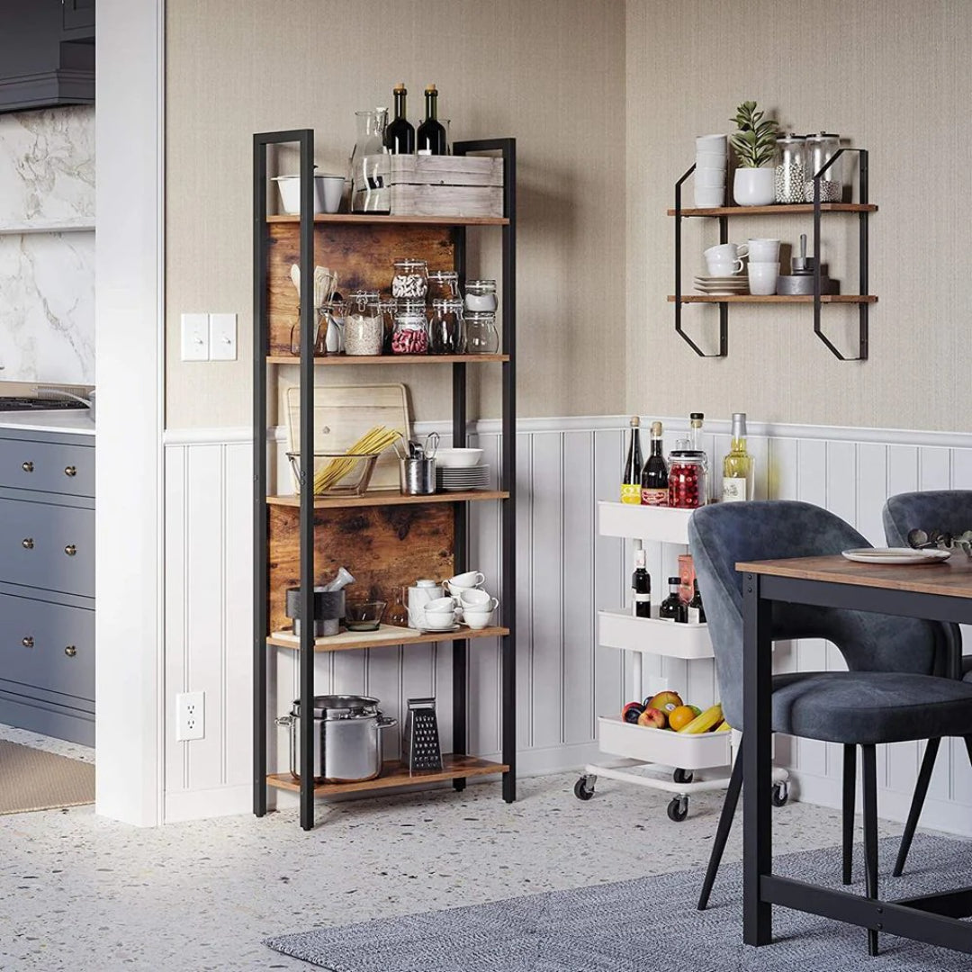 5 Tier Bookshelf With Steel Frame Industrial Bookcase – product view 10 | Ridgefield Furniture