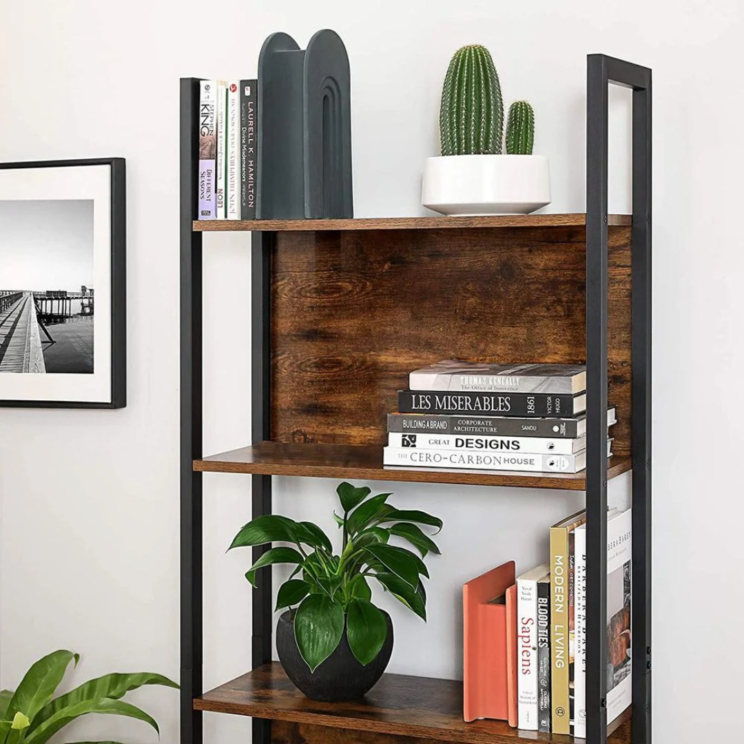 5 Tier Bookshelf With Steel Frame Industrial Bookcase – product view 11 | Ridgefield Furniture