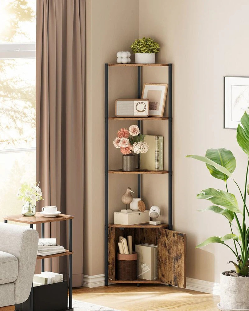 5 Tier Corner Shelving Unit With Cabinet Storage Shelf – product view 7 | Ridgefield Furniture