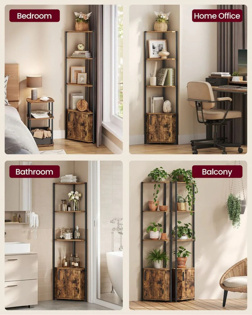 5 Tier Corner Shelving Unit With Cabinet Storage Shelf – product view 8 | Ridgefield Furniture