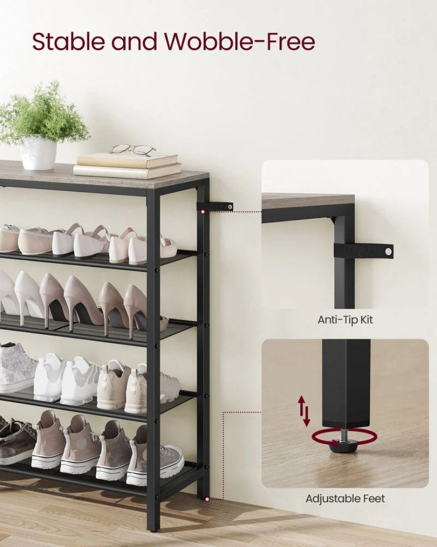 5 Tier Shoe Rack With Mesh Shelves & Storage Top Organizer – product view 7 | Ridgefield Furniture