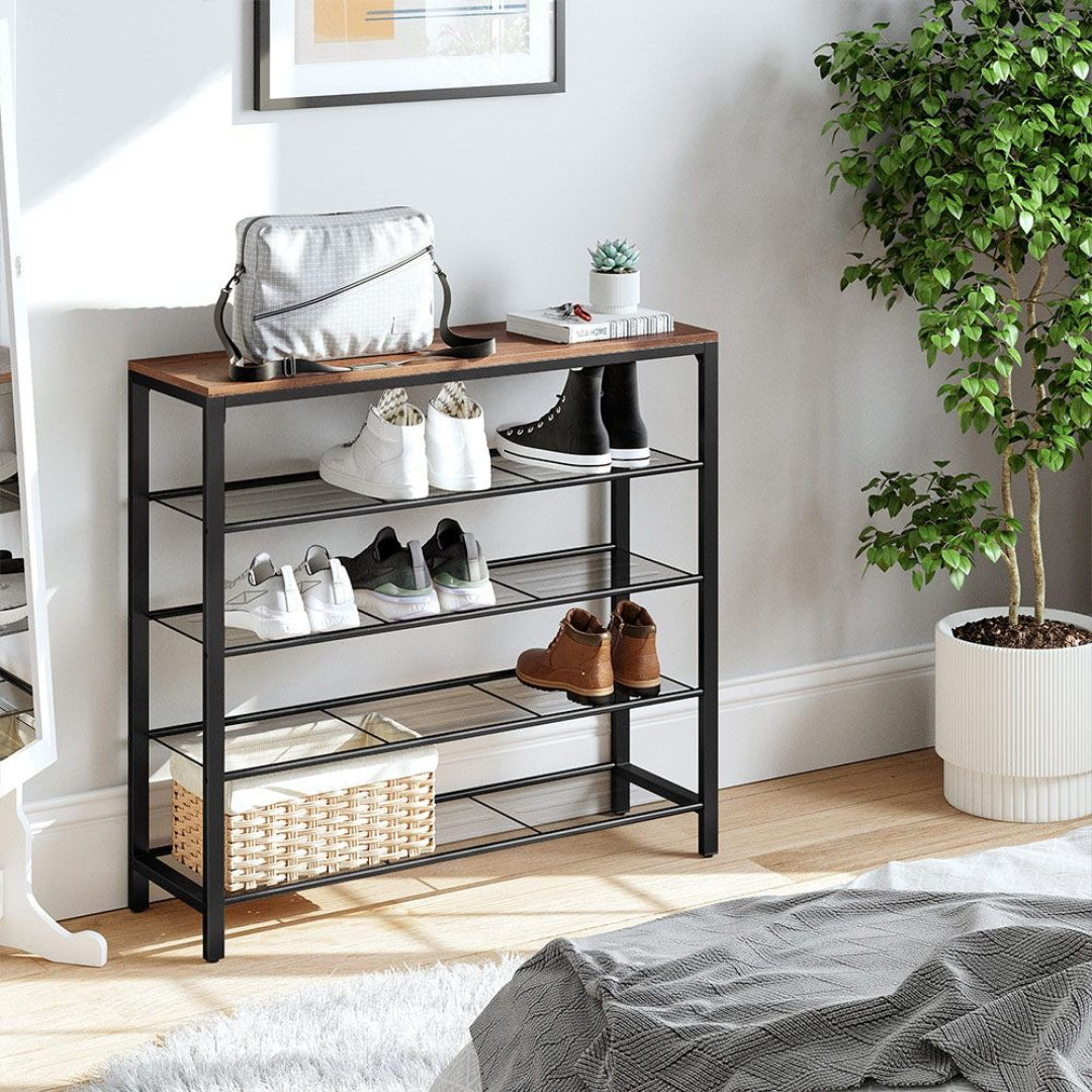 5 Tier Shoe Rack With Mesh Shelves & Storage Top Organizer – product view 11 | Ridgefield Furniture