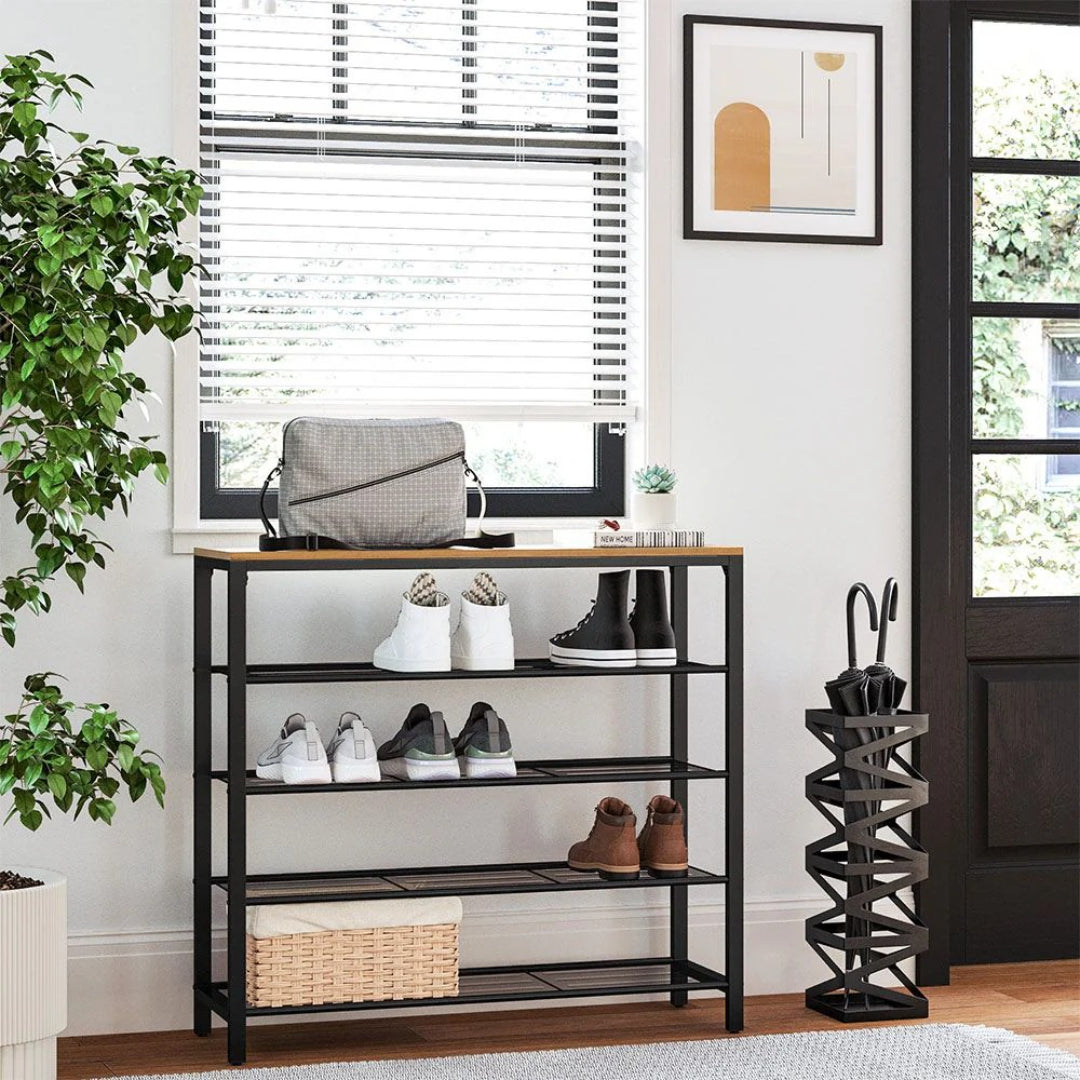 5 Tier Shoe Rack With Mesh Shelves & Storage Top Organizer – product view 18 | Ridgefield Furniture