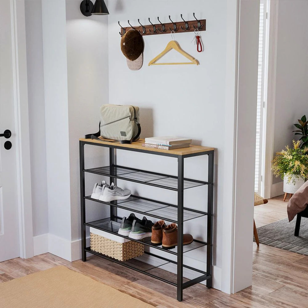 5 Tier Shoe Rack With Mesh Shelves & Storage Top Organizer – product view 19 | Ridgefield Furniture