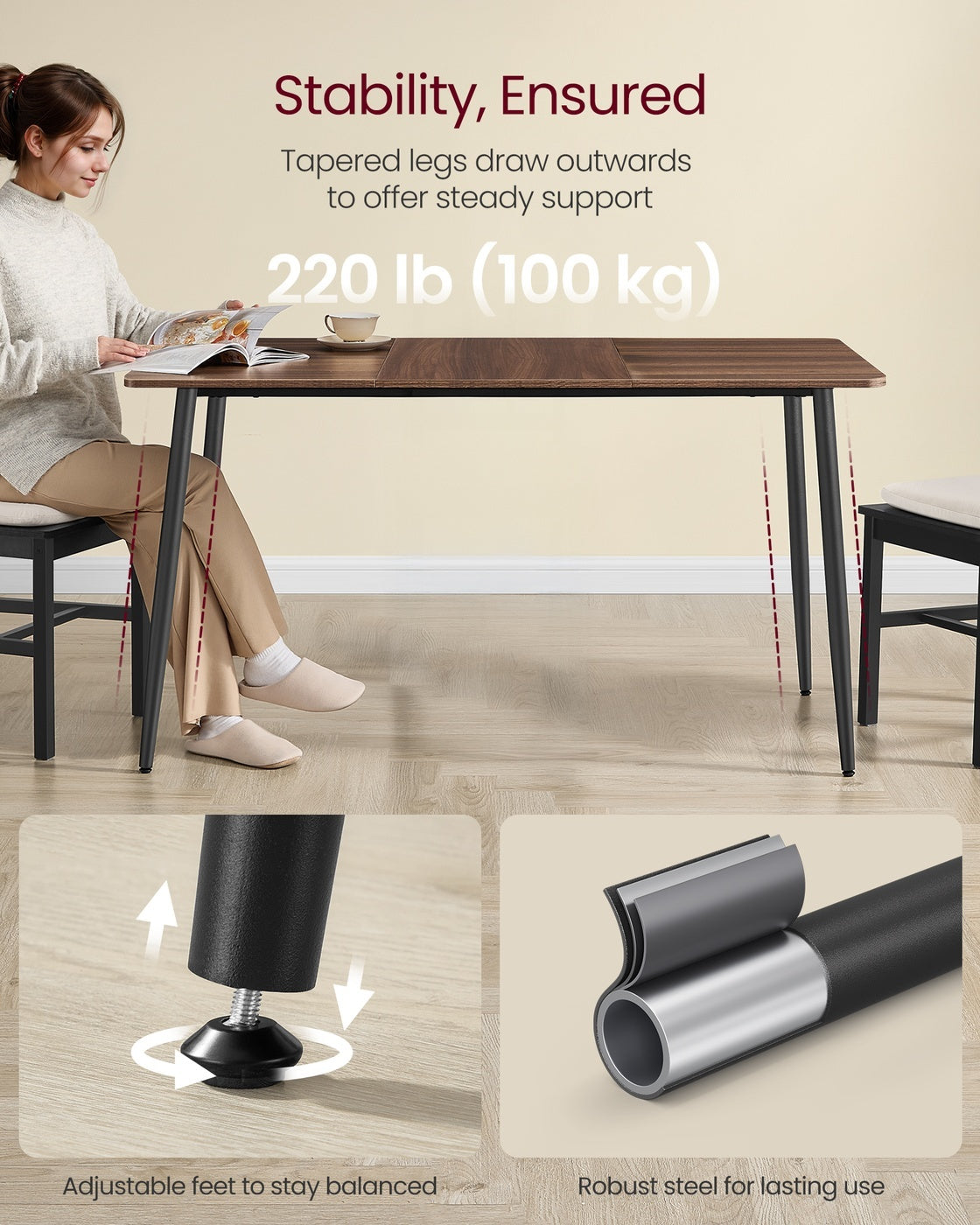 55.1 Inch Dining Table For 4 To 6 People, Modern Kitchen Table - product photo 11