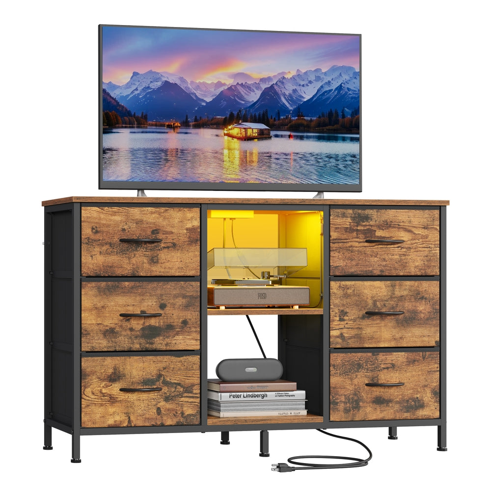 6 Drawer Dresser TV Stand With LED Lights & Outlets, 44.8 Inch - product photo 01