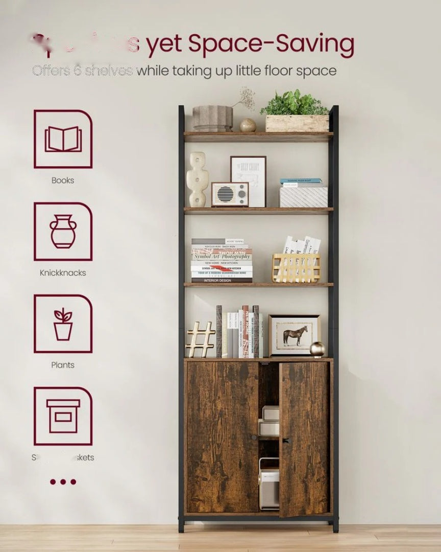 6 Tier Bookcase With Door And Adjustable Storage Shelves – product view 4 | Ridgefield Furniture