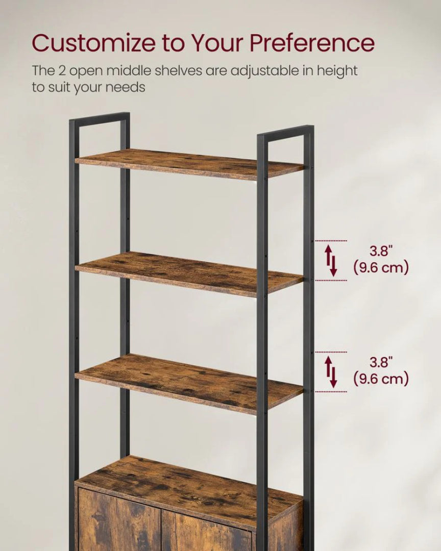 6 Tier Bookcase With Door And Adjustable Storage Shelves – product view 6 | Ridgefield Furniture