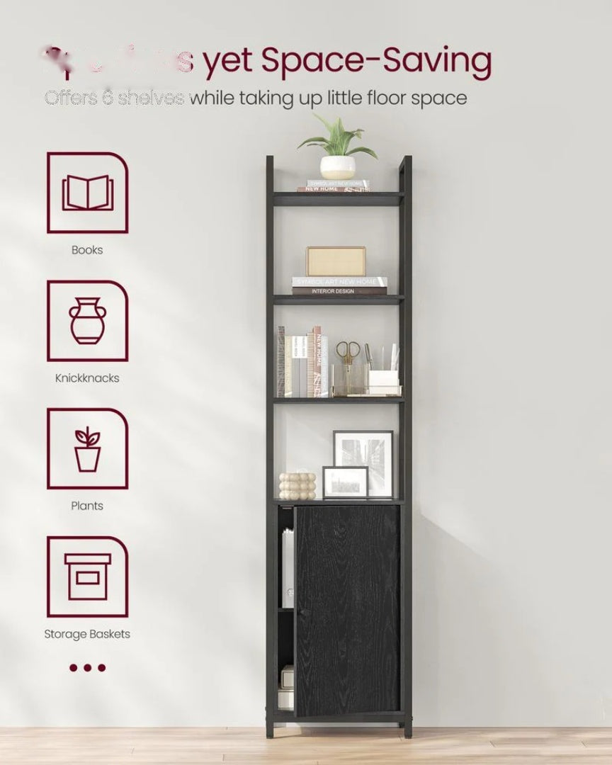 6 Tier Bookcase With Door And Adjustable Storage Shelves – product view 14 | Ridgefield Furniture