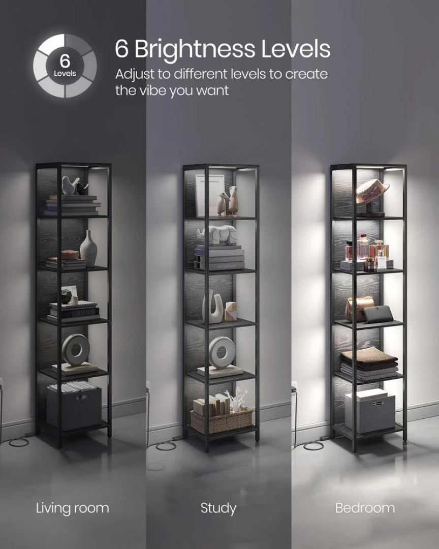 6 Tier LED Bookshelf With Dimmable Lights Display Shelf – product view 7 | Ridgefield Furniture