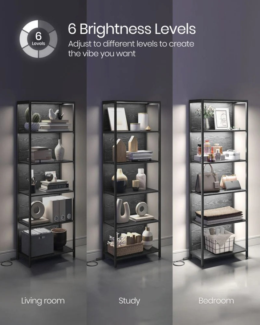 6 Tier LED Bookshelf With Dimmable Lights Display Shelf – product view 12 | Ridgefield Furniture