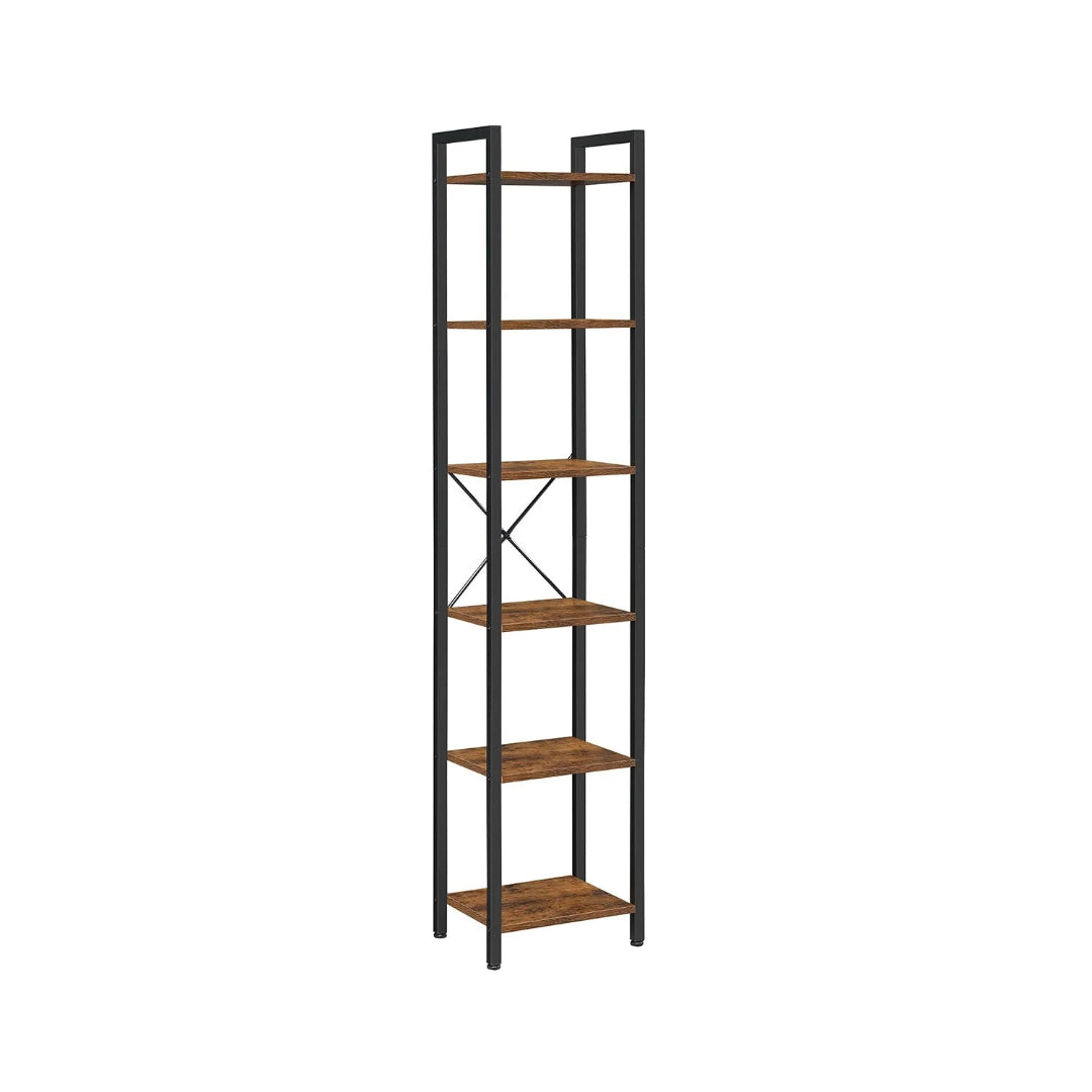 6 Tier Narrow Bookcase With Steel Frame Storage Shelf – product view 1 | Ridgefield Furniture