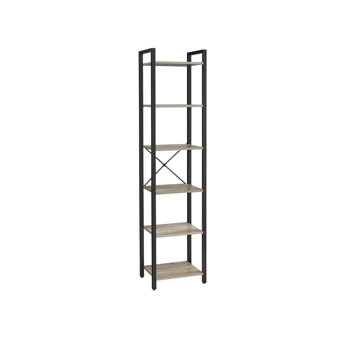 6 Tier Narrow Bookcase With Steel Frame Storage Shelf – product view 2 | Ridgefield Furniture