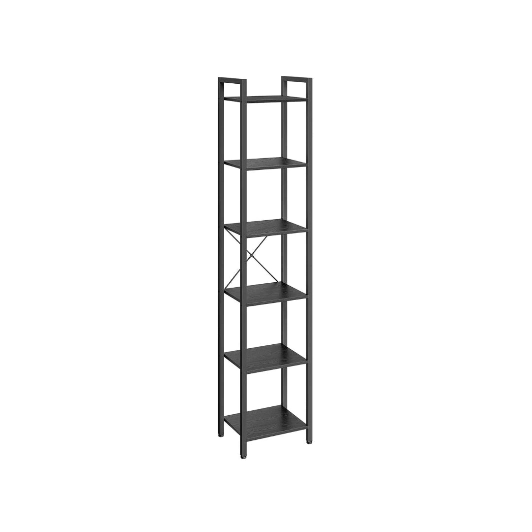 6 Tier Narrow Bookcase With Steel Frame Storage Shelf – product view 3 | Ridgefield Furniture